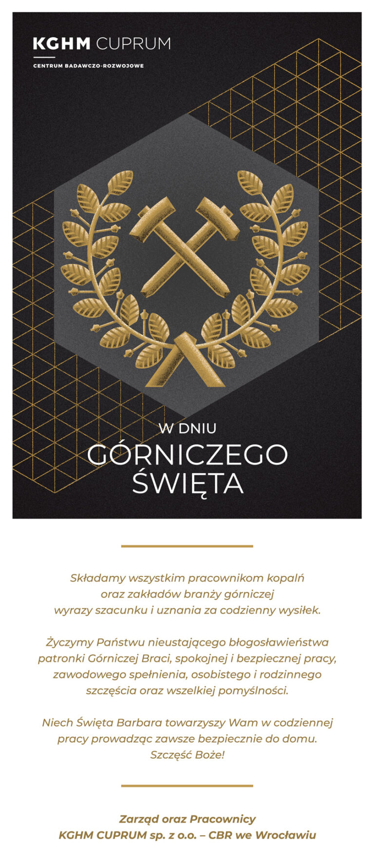 Życzenia z okazji Dnia Górnika od KGHM CUPRUM